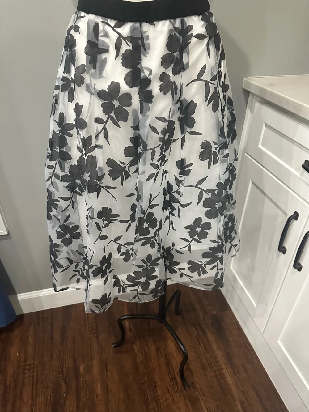 Women’s Black & White Floral A-Line Skirt and Black Cardigan Bundle Set